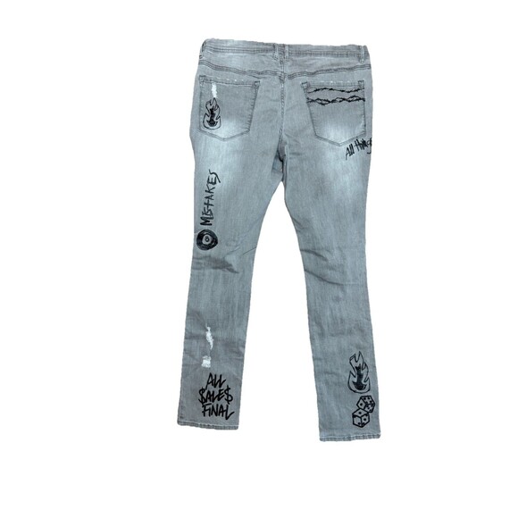 Ninth Hall Rogue Tapered Skinny Jeans Gray Smoke Print Distressed Streetwear 38 - Picture 2 of 12